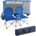 Double Camping Chair with Canopy Two Person Folding Loveseat with Shade Heavy Duty Beach Chair with Cooler Bag Cup Holder for O