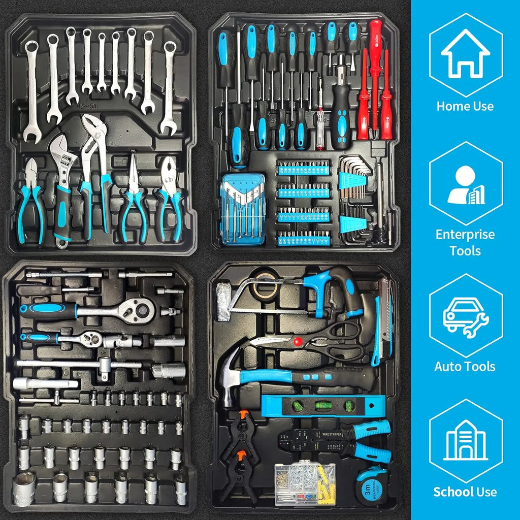 799pcs Aluminum Trolley Case Tool Set Silver House Repair Kit Set Household Hand Tool Set with Tool Belt