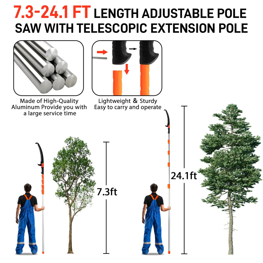 Garden Hand Pruning Saw Tools, Extendable Poles From 7.3ft Up To 24.1ft, All-in-one Pruning Kit, Versatile Application