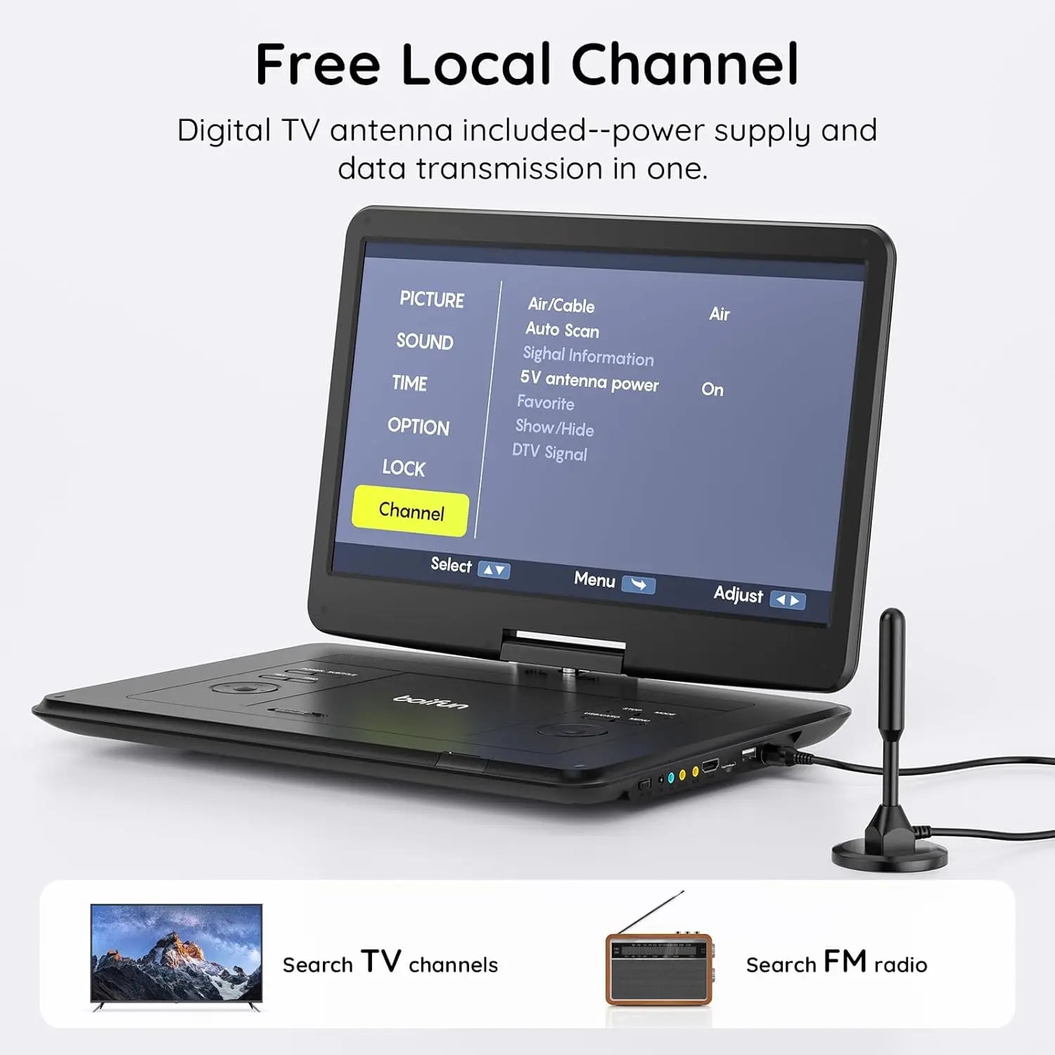 17.5' Portable TV/DVD Combo with 15.6' HD Swivel Screen, ATSC Tuner, Built-in Battery, HDMI/USB/Micro SD/AV Out, Multiple