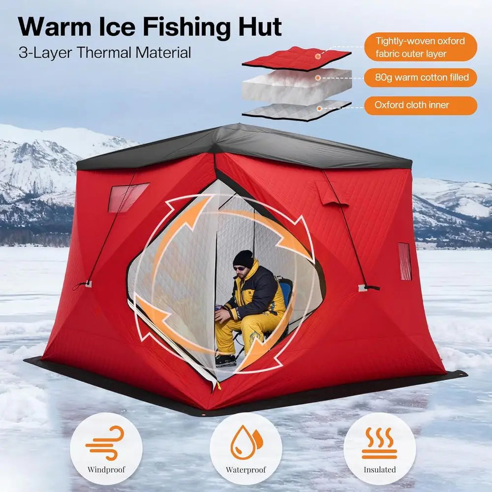 4-5 Person Insulated Ice Fishing Tent with 3-Layer Fabric, Waterproof Cover, Vent, Anchors, Ropes, and Carry Bag