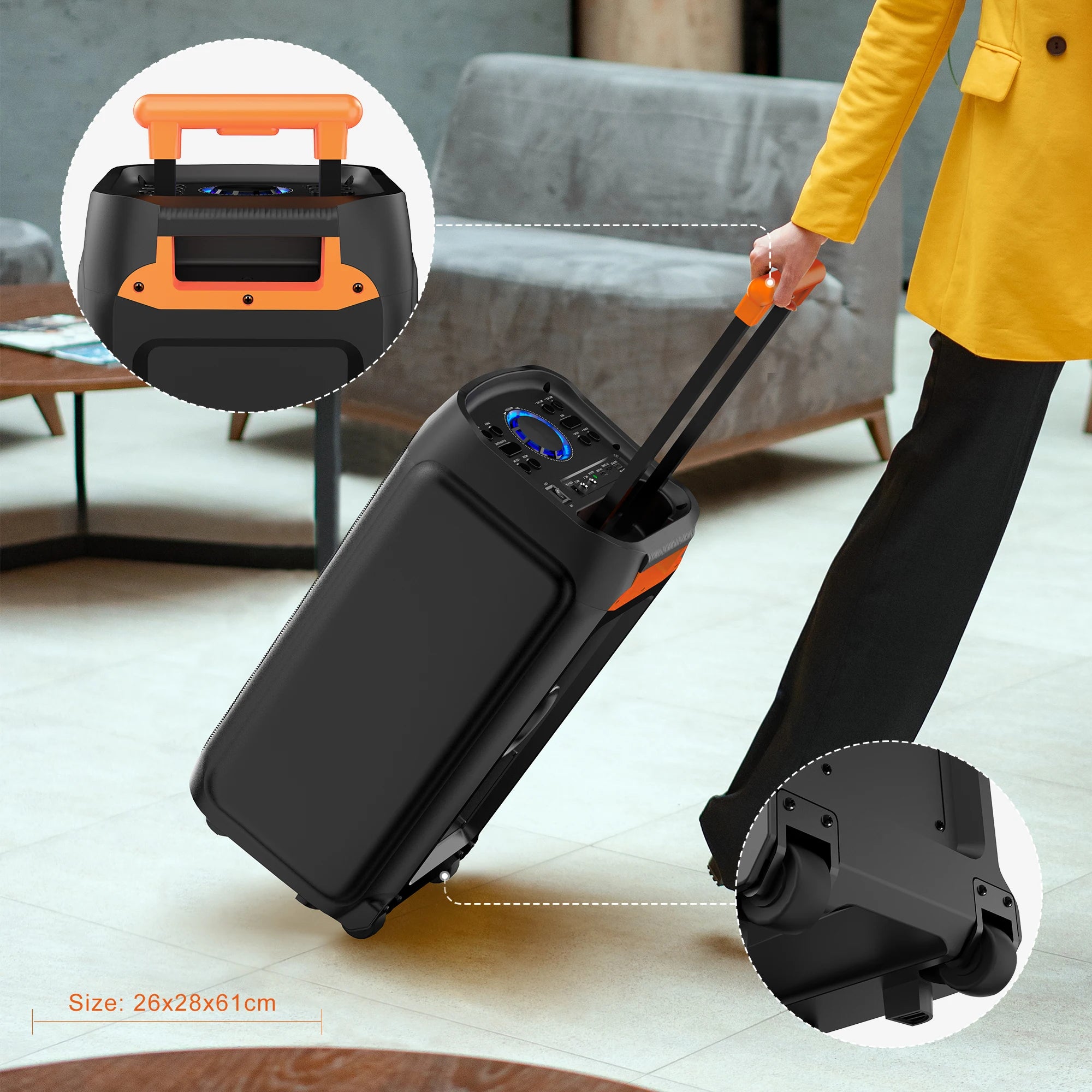 T9Karaoke Machine with 2 Wireless Microphones,Portable Bluetooth Speaker for Adults & Kids,Big Party PA System with Disco Lights