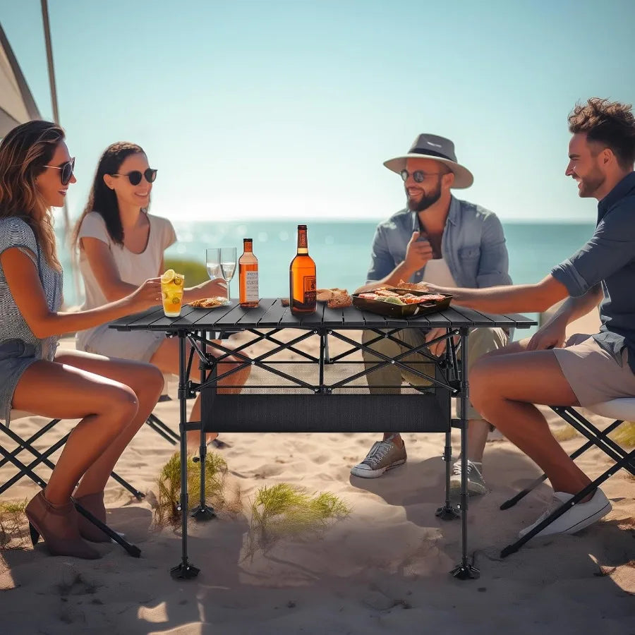 Folding Camping Table Portable Rollup Table with Adjustable Height Large Storage Bag and Carrying Bag Tall Aluminum Table for I