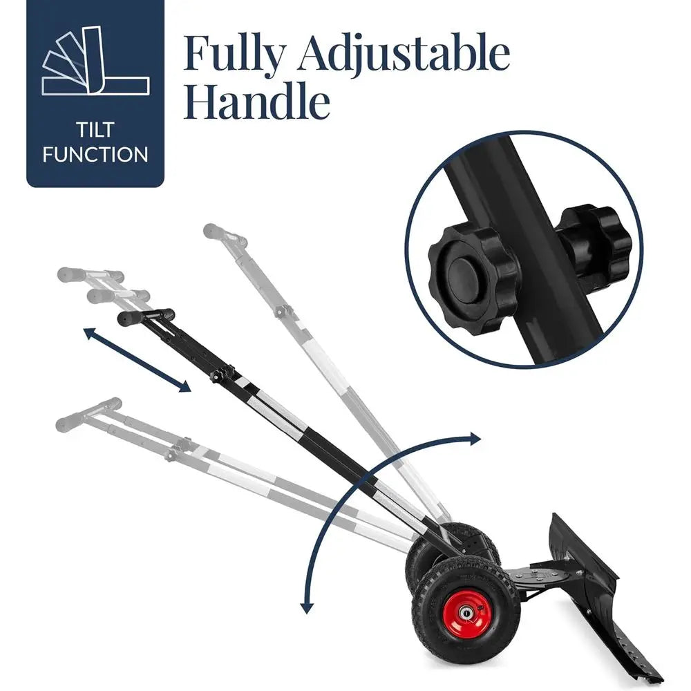 Galvanized Blade Heavy-Duty 2-Wheel Pusher Hand Plow or Removal with Wheels, Adjustable Handle, Blade Angle - Black