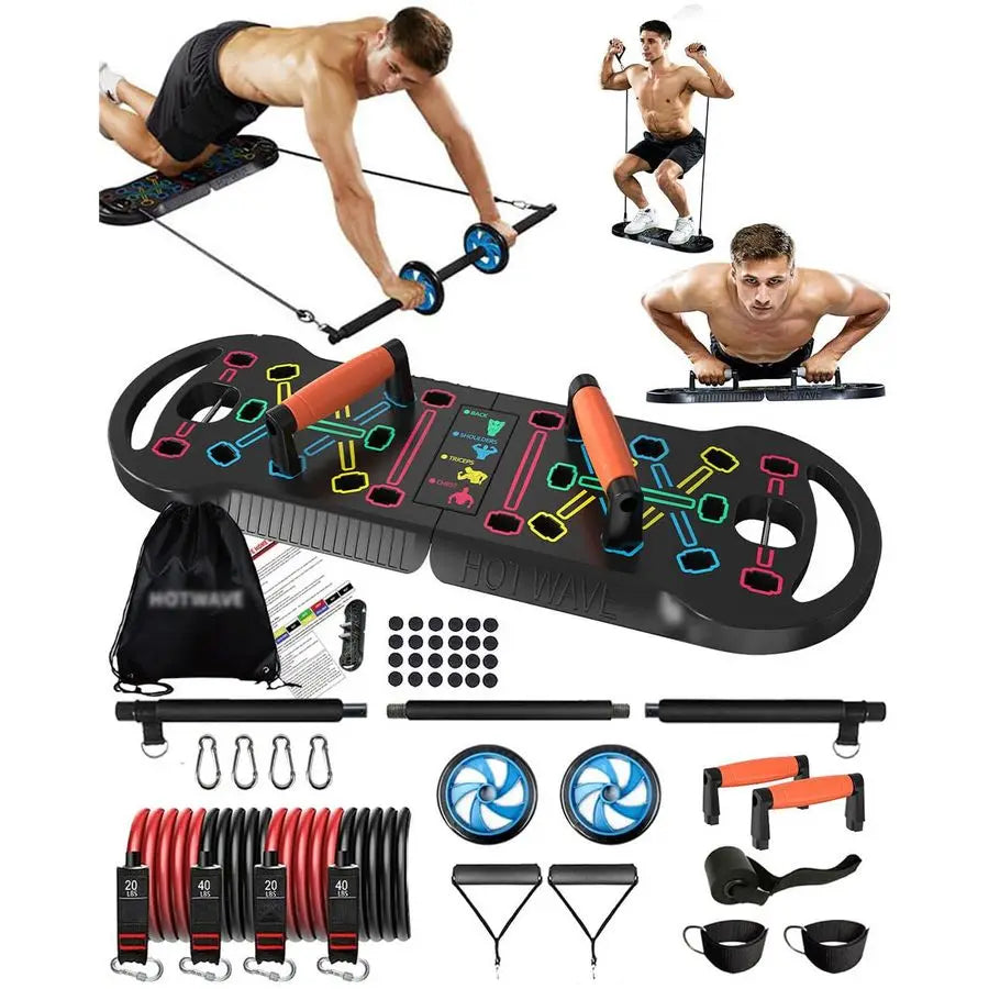 Portable Exercise Equipment with 16 Gym Accessories,20 in 1 Push Up Board Fitness,Resistance Bands with Ab Roller Wheel,at Home