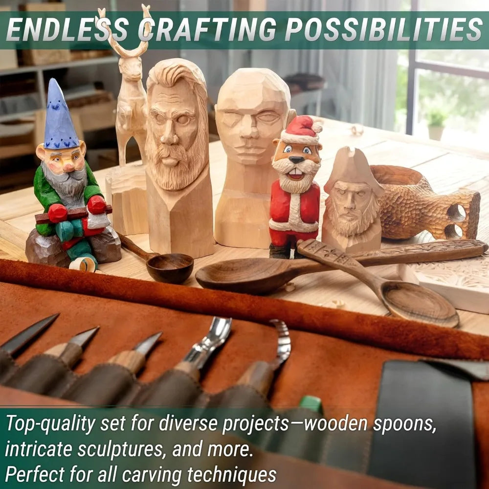 Deluxe Wood Carving Kit S18X Wood Carving Knife Set Spoon Carving Tools Set Whittling Knives Kit Woodworking Kit Wood