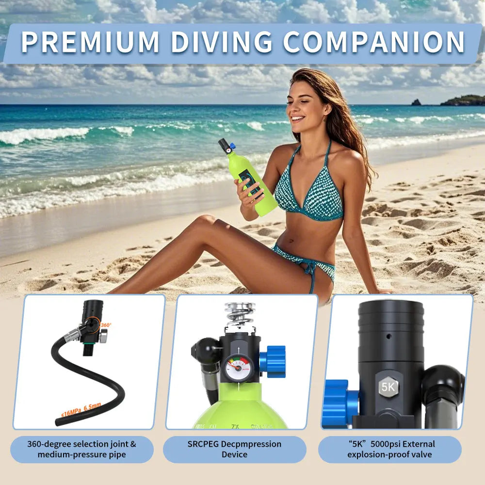 Portable Lung Tank Scuba Gear Set, Mini Diving Tank 1L Capacity with 3000 PSI