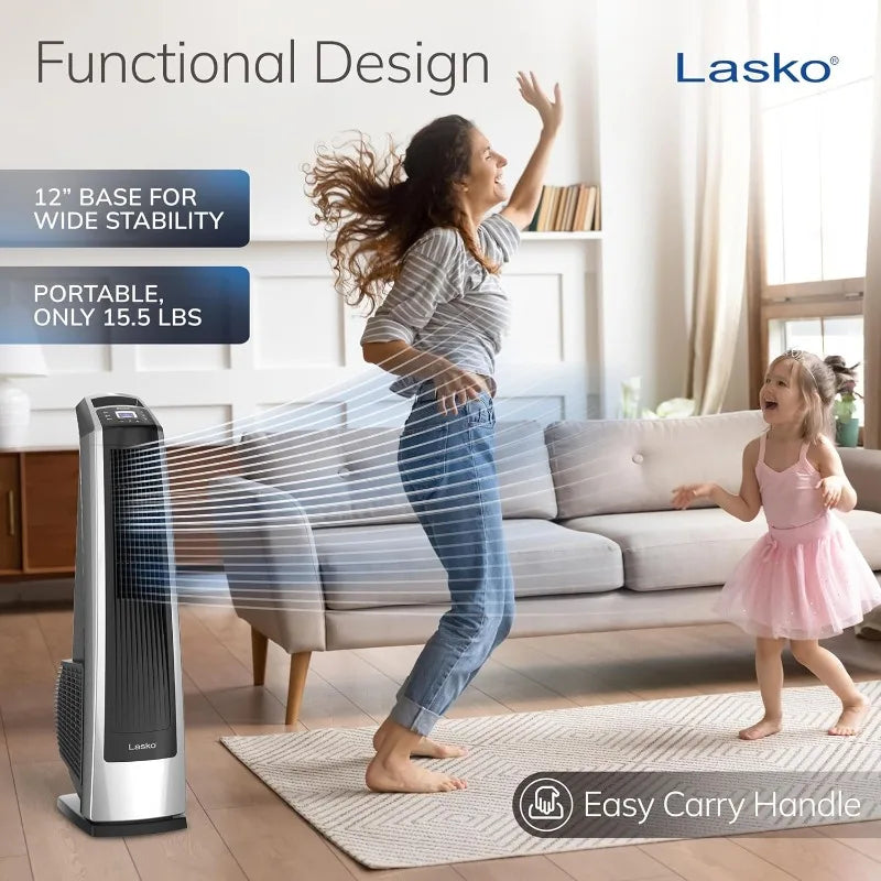 Lasko High Velocity Oscillating Tower Fan with Remote Control, Timer, 3 Powerful Speeds, 35" Silver/Black, U35115