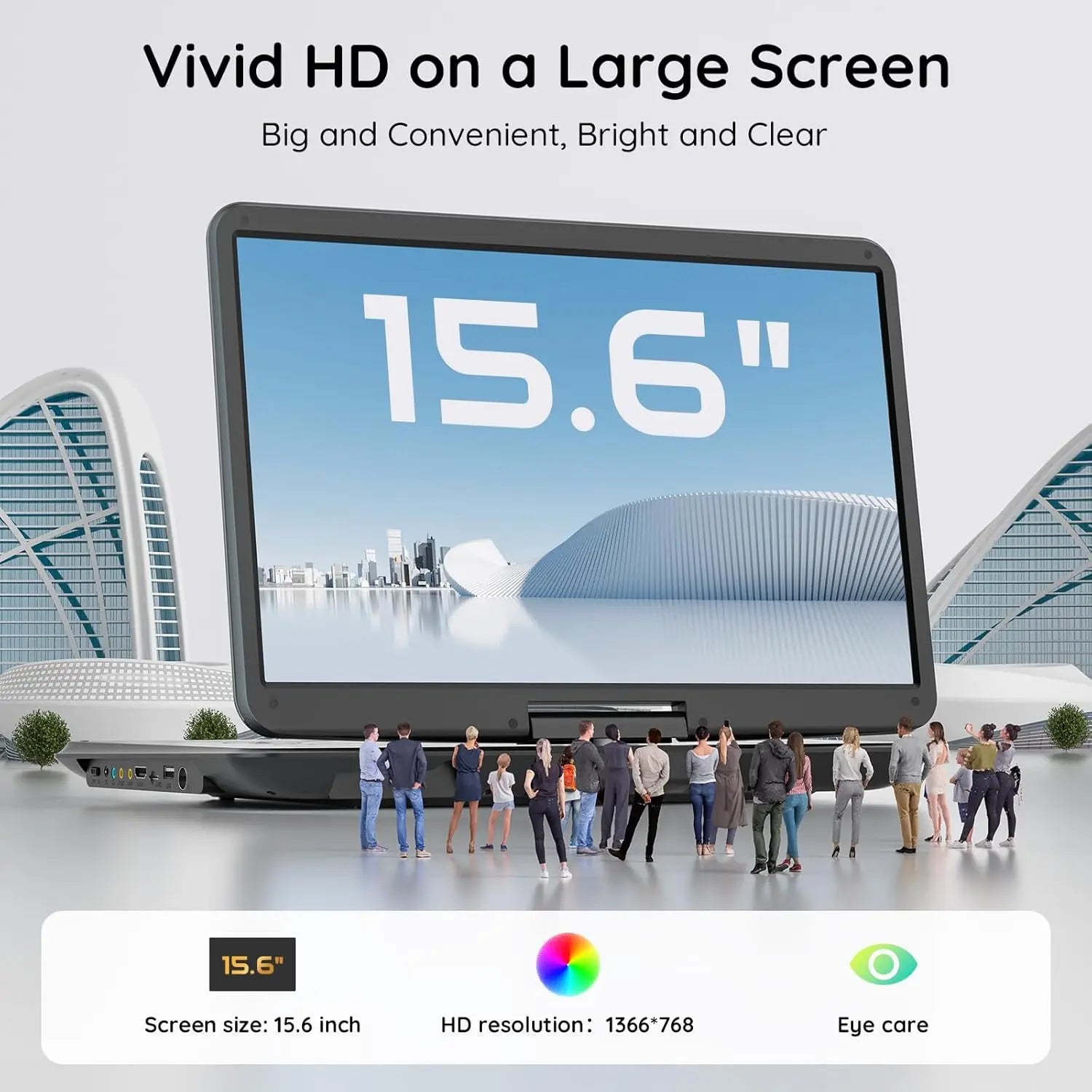 17.5' Portable TV/DVD Combo with 15.6' HD Swivel Screen, ATSC Tuner, Built-in Battery, HDMI/USB/Micro SD/AV Out, Multiple