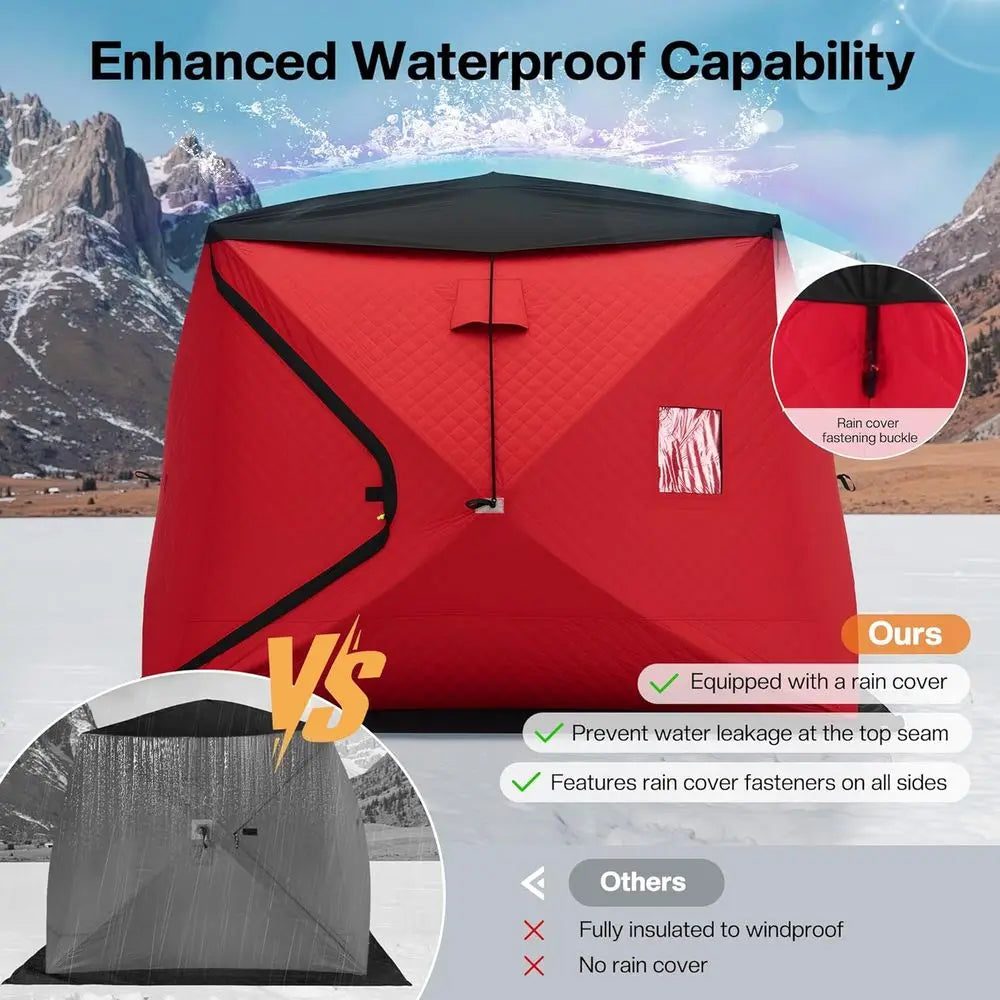 4-5 Person Insulated Ice Fishing Tent with 3-Layer Fabric, Waterproof Cover, Vent, Anchors, Ropes, and Carry Bag