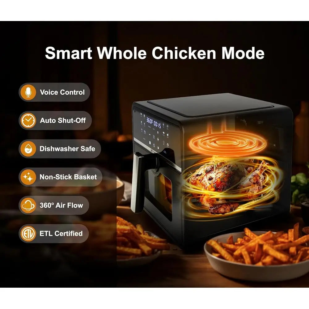 6-in-1 Voice Control Air Fryer Oven, 1000+ Commands, 100+ Foods, No App, No Setup, Nonstick Basket, 1700W