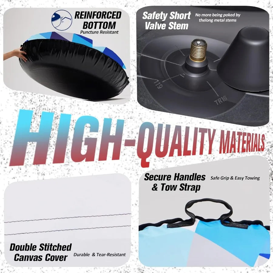 Snow Tube, 45" Rubber Snow Tubes with Commercial Grade Canvas Cover for Kids & Adults, Inflatable Heavy Duty Snow Sled Thicken